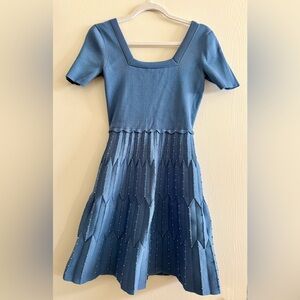 Sandro Blue Pleated Fit and Flare Dress
